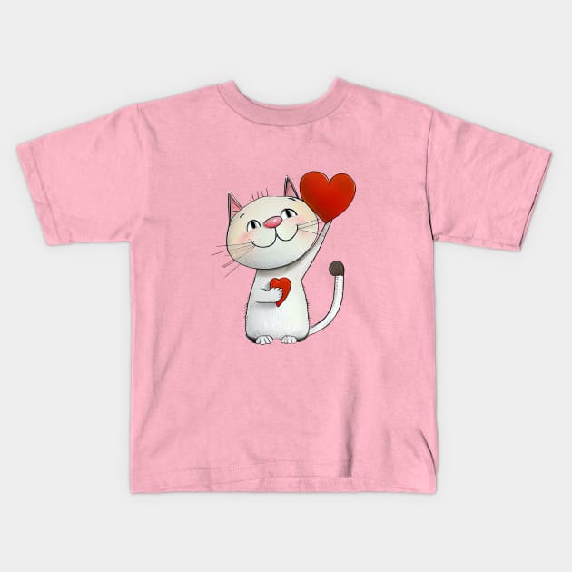 Cat with Two Hearts - funny illustration for cat lovers Kids T-Shirt by KOTOdesign